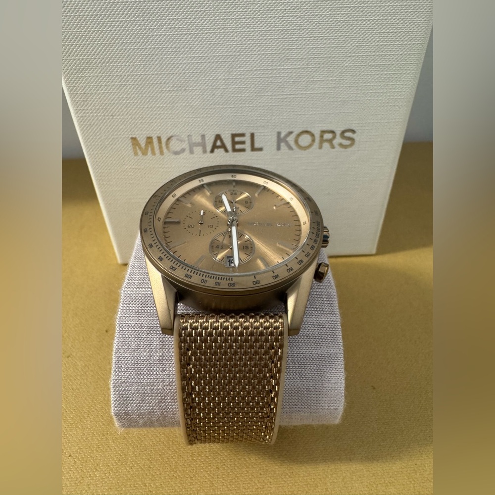 Michael Kors Oversized Warren Beige Gold-Tone and Nylon Chronograph Watch